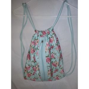 Mint Teal Floral Drawstring Bag